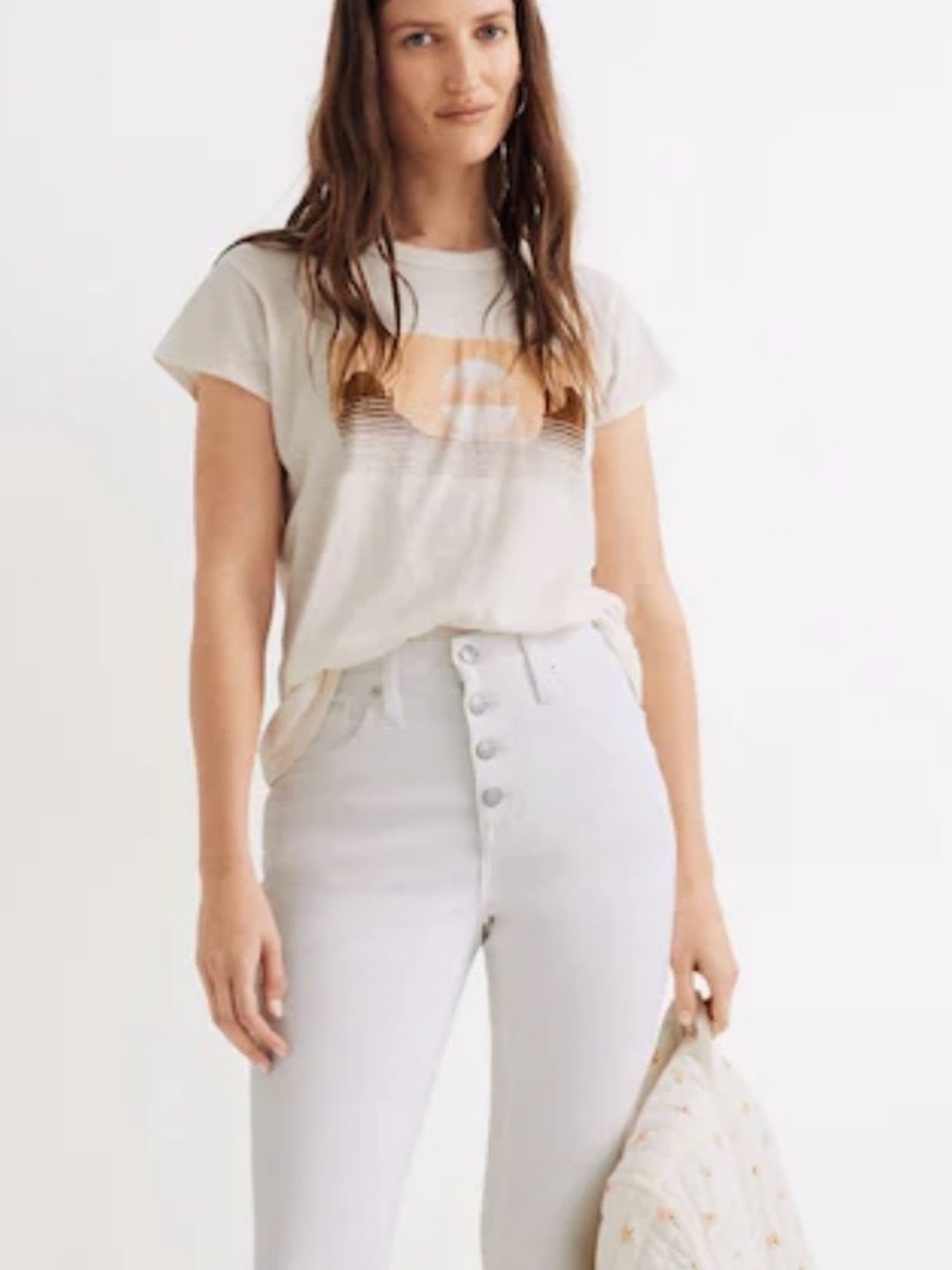 Madewell‎ White Jeans 10" Curvy High Rise Skinny Crop Button Fly Denim Size 23